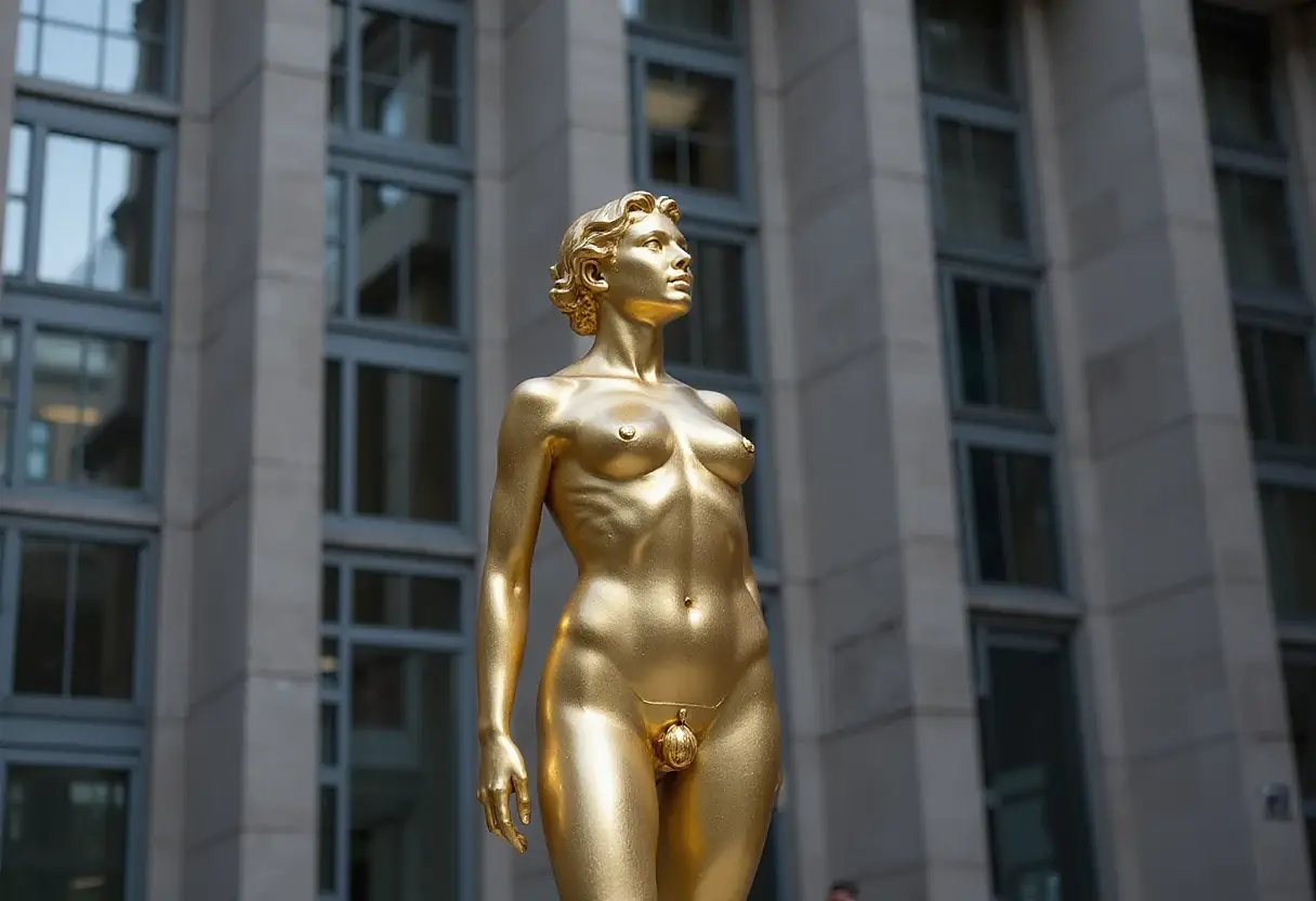 European Parliament Installs Gilded Nude Statue Mocking Trump
