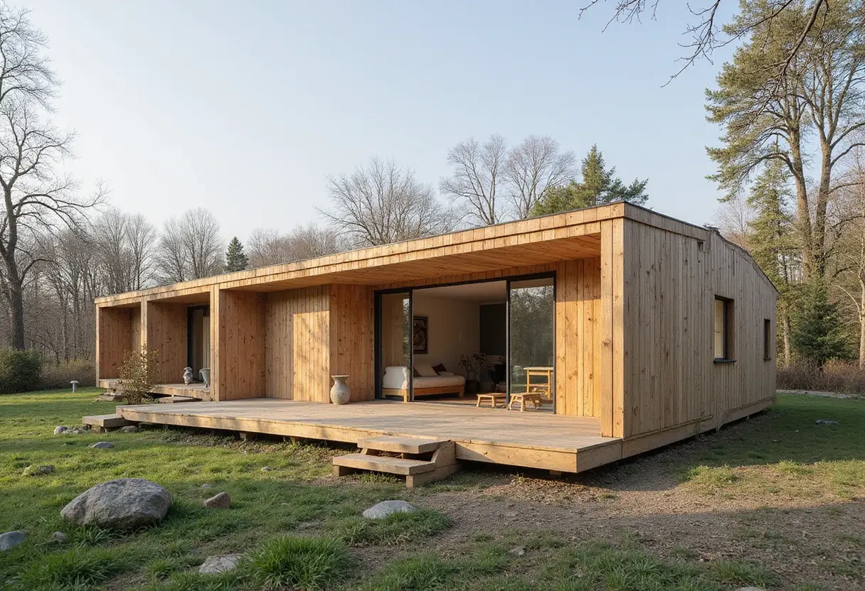 Šépka Architekti models prefab house in Prague on wooden wardrobe