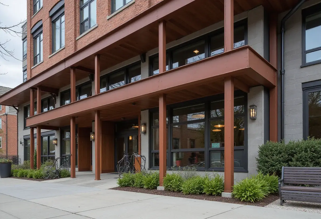 Wheeler Kearns Architects staggers brown-metal house on Lake Michigan shore